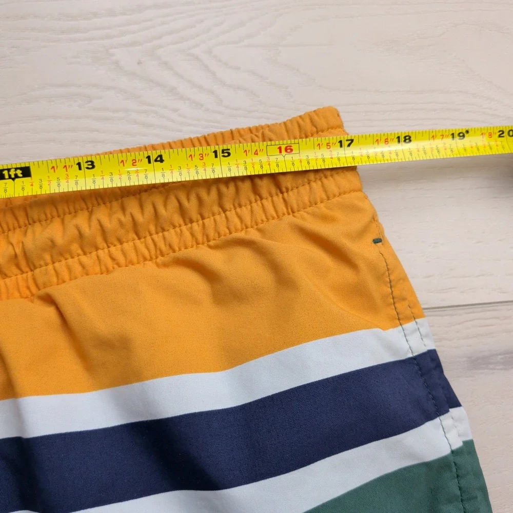Lacoste Swim Trunks Mens L Mesh Lined Colorblock Yellow Green Blue Stripe MH2764